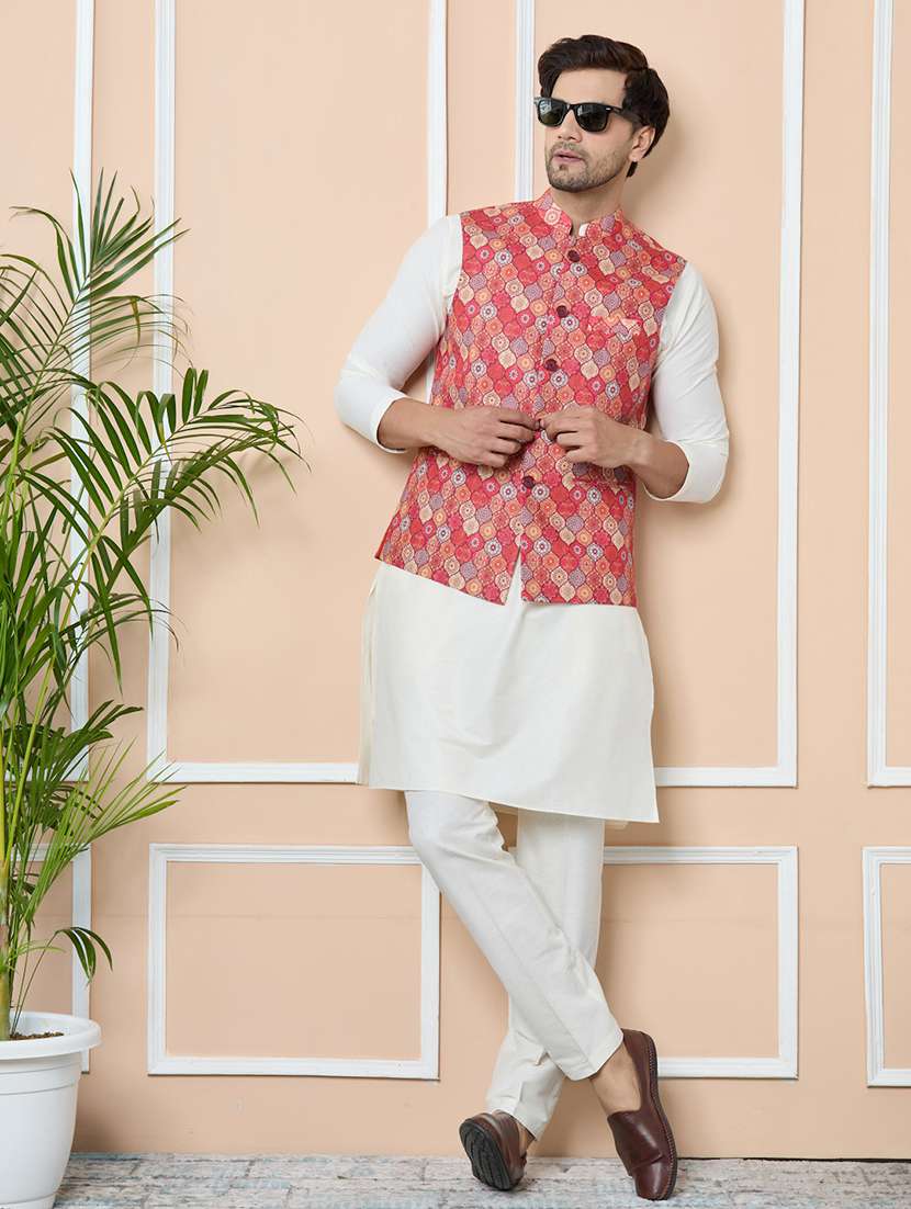 men printed sleeveless nehru jacket - 22392225 -  Standard Image - 4
