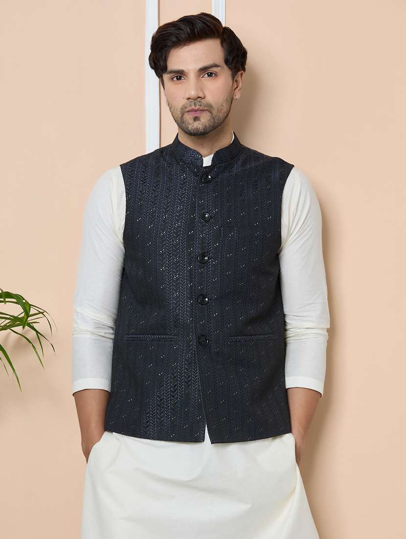 men self design mandarin neck nehru jacket