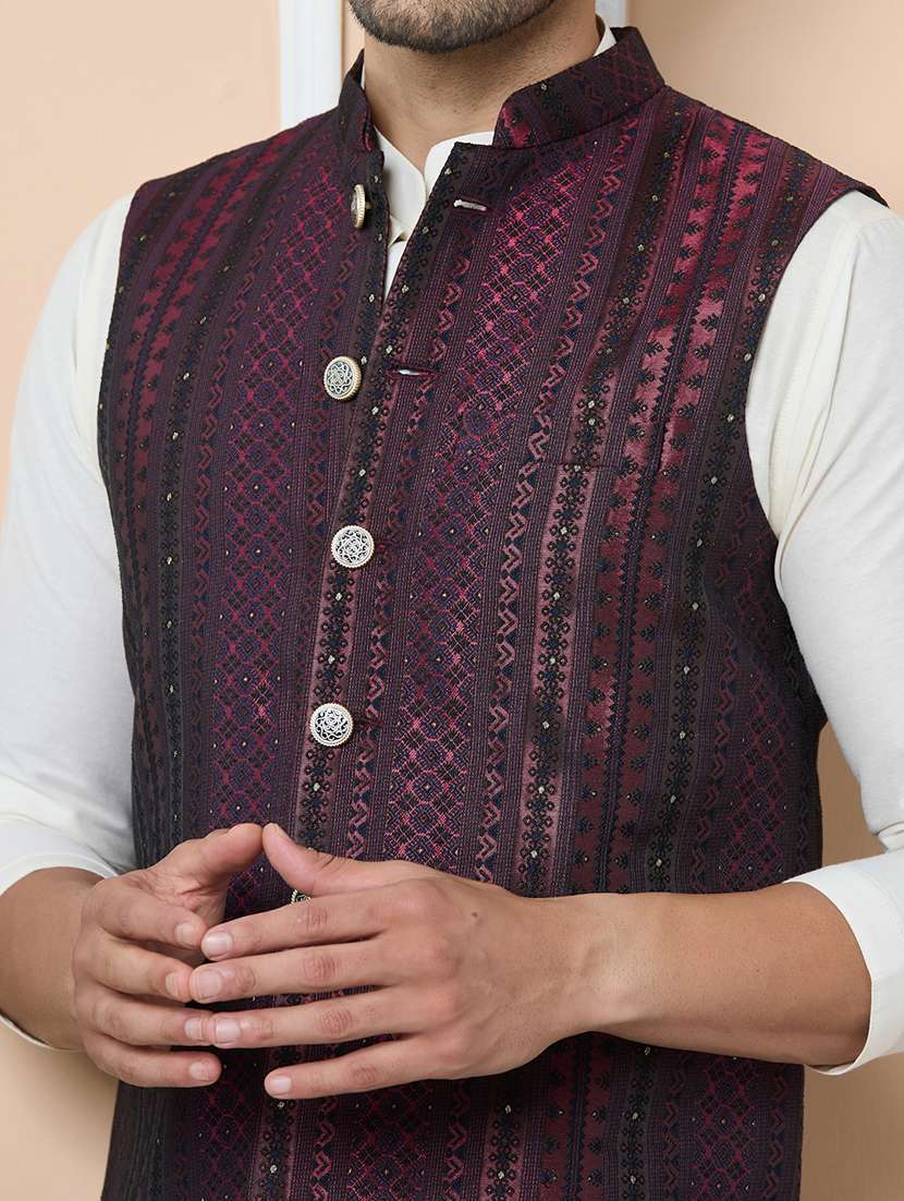 men self design mandarin neck nehru jacket - 22392235 -  Standard Image - 1