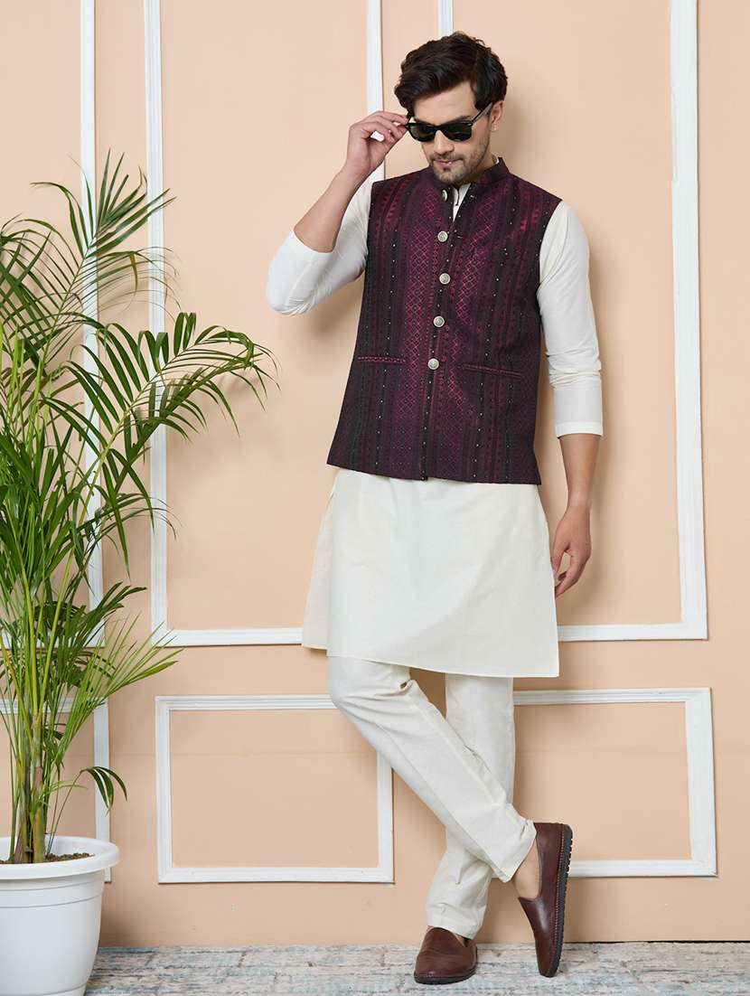 men self design mandarin neck nehru jacket - 22392235 -  Standard Image - 4