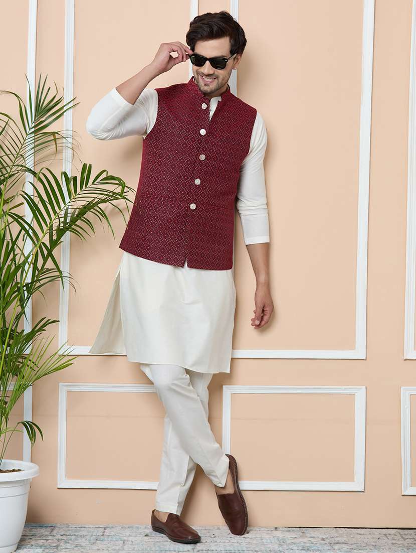 men self design mandarin neck nehru jacket - 22392239 -  Standard Image - 4