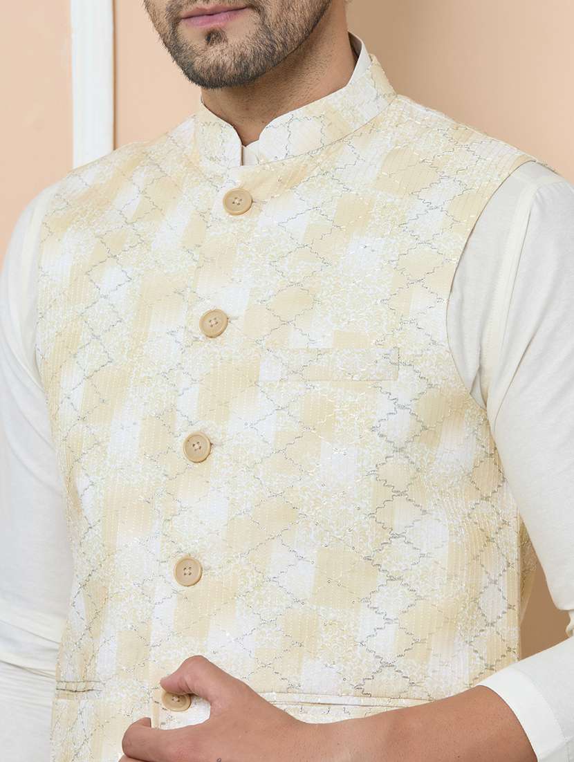 men printed mandarin neck nehru jacket - 22392246 -  Standard Image - 1