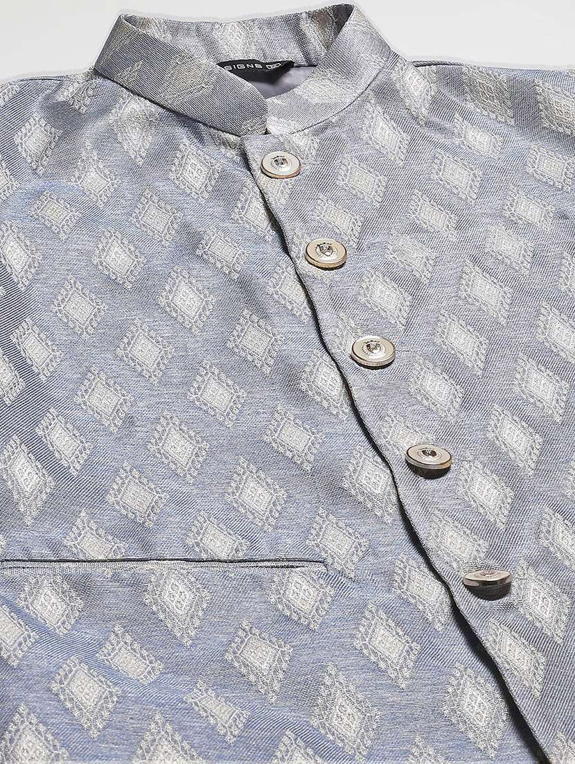 men self design mandarin neck nehru jacket - 22392294 -  Standard Image - 1