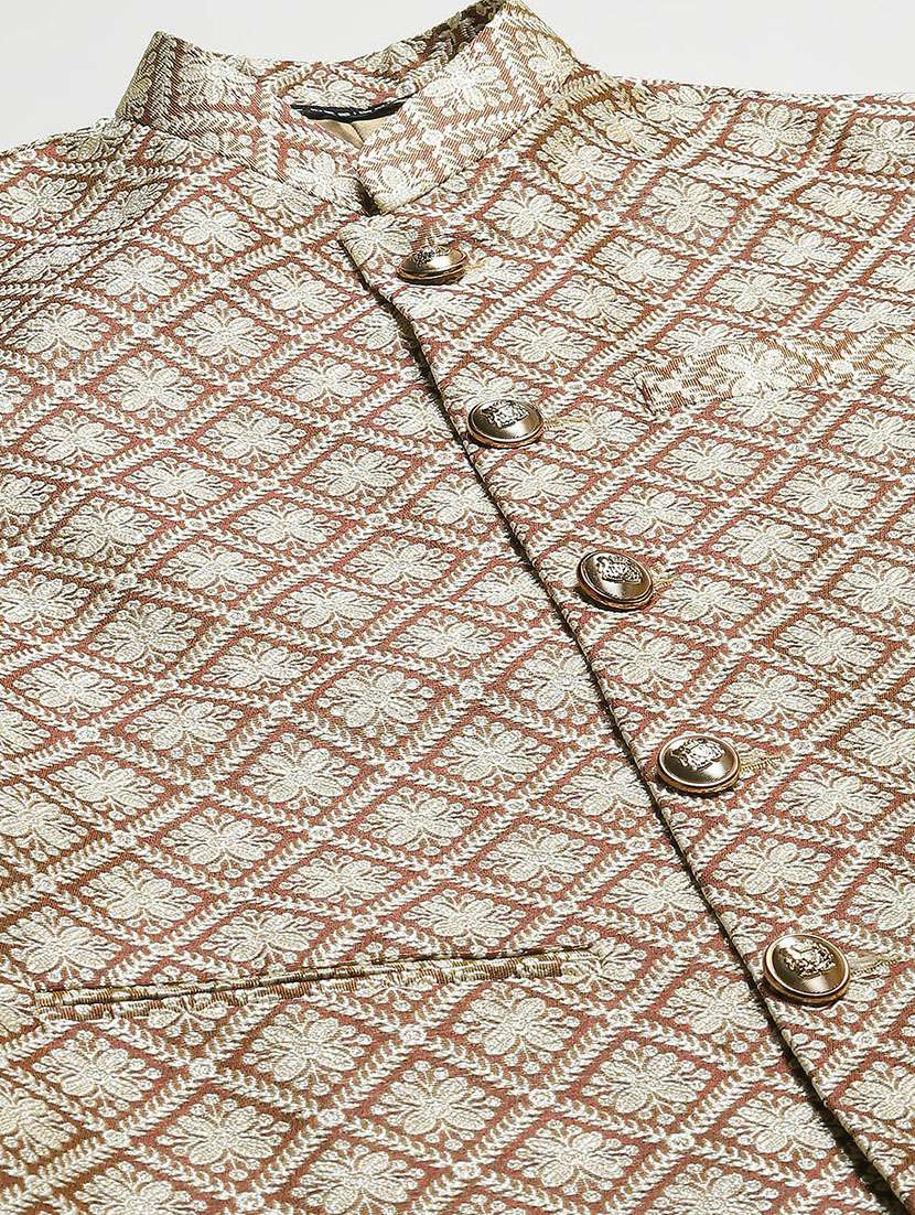 men self design mandarin neck nehru jacket - 22392299 -  Standard Image - 1