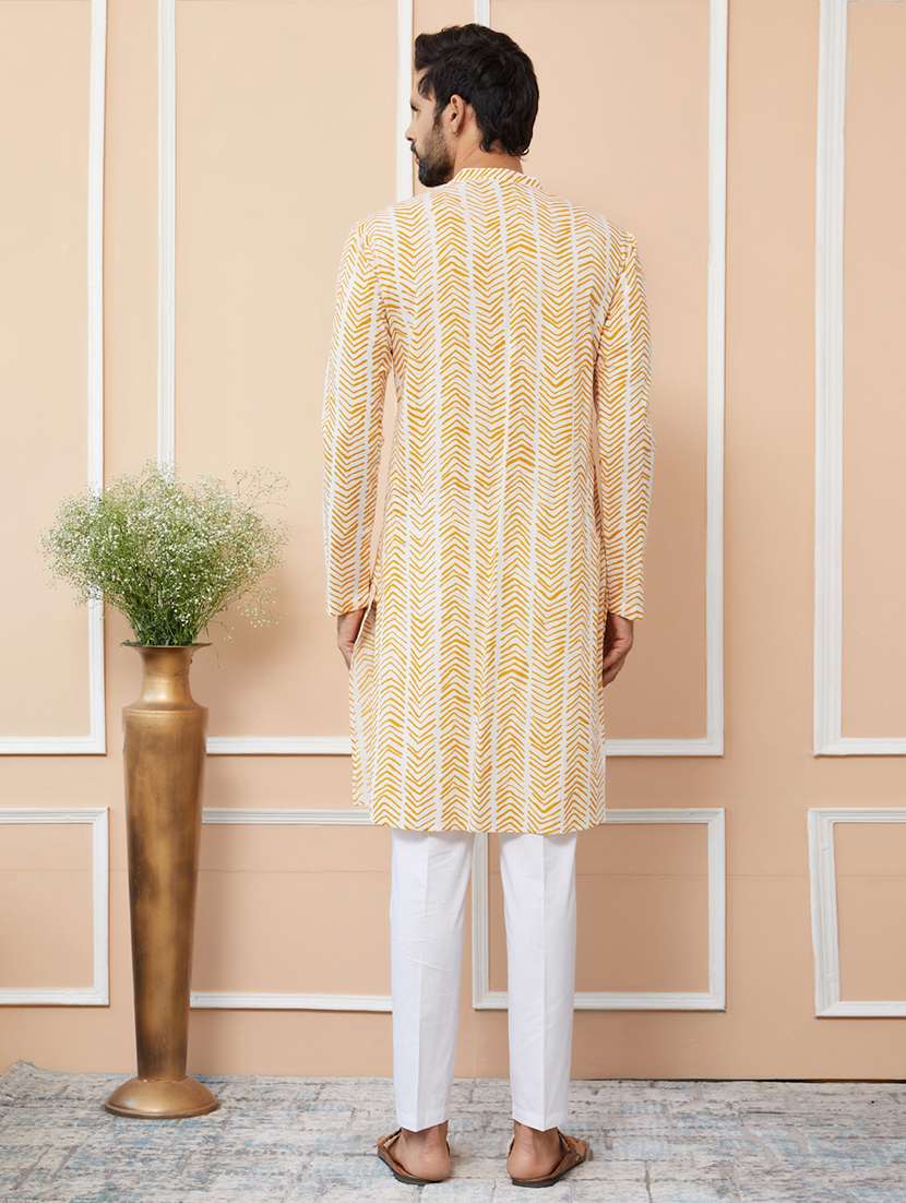 men printed mandarin neck long kurta - 22392305 -  Standard Image - 4