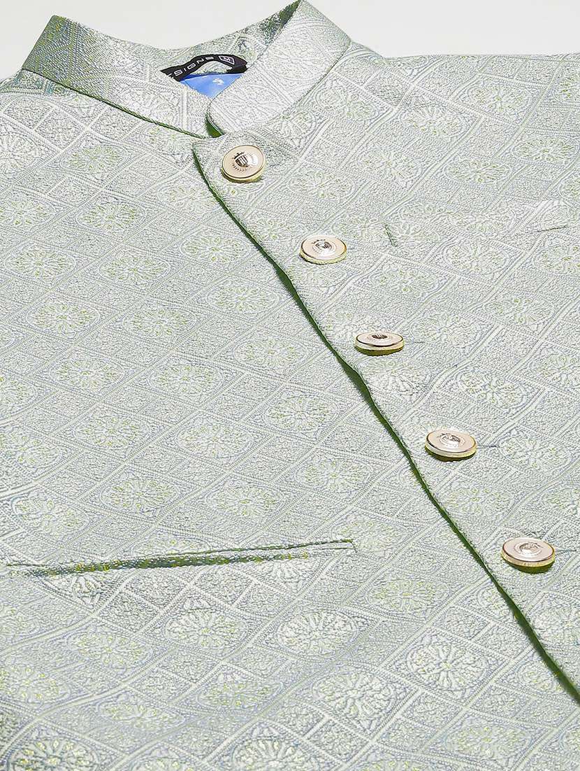 men self design mandarin neck nehru jacket - 22392308 -  Standard Image - 1