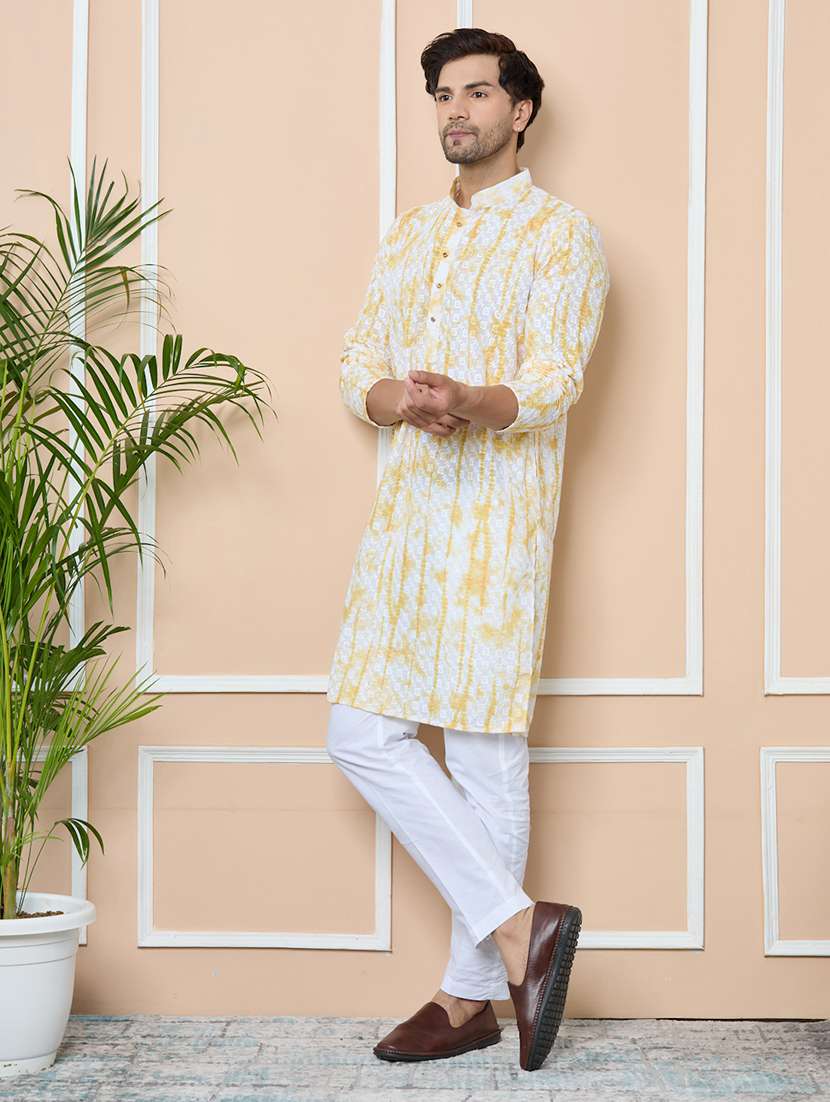 men printed mandarin neck long kurta - 22392318 -  Standard Image - 4