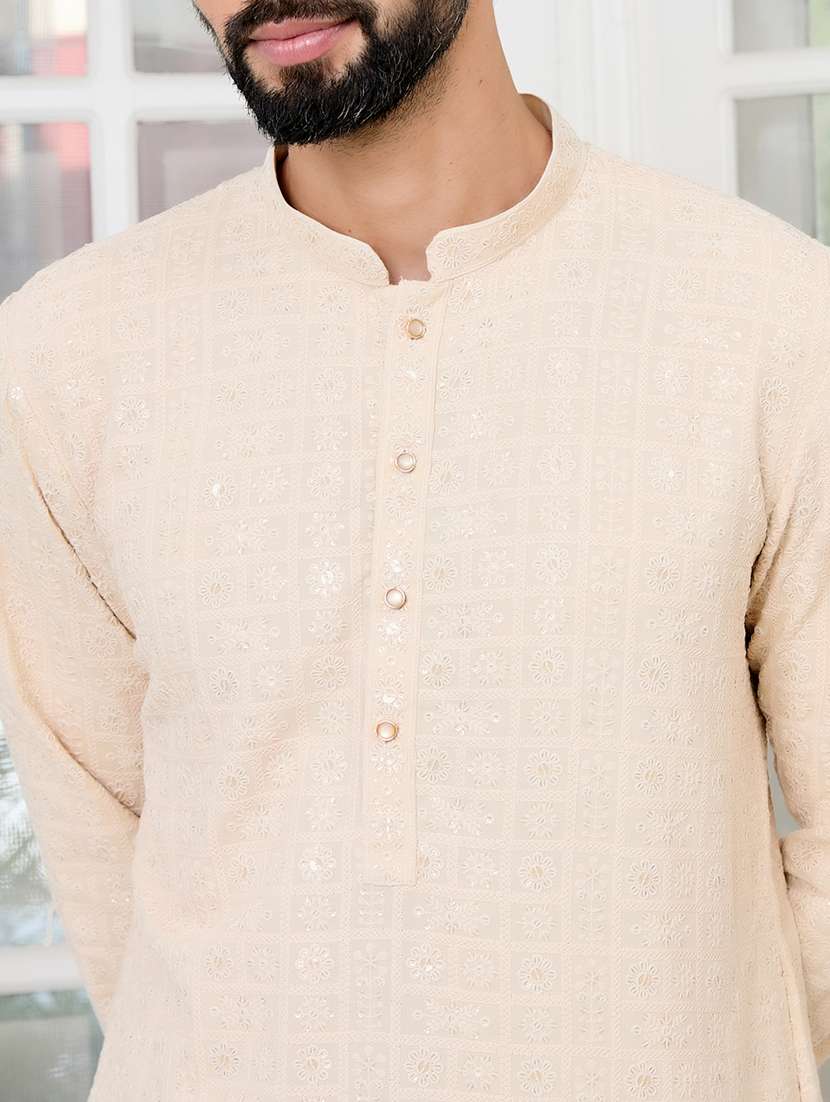 men mandarin neck long sleeve kurta - 22392383 -  Standard Image - 1