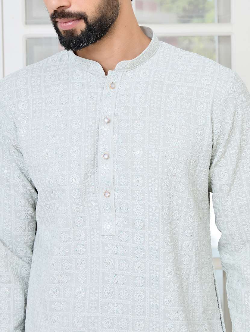 men mandarin neck long sleeve kurta - 22392385 -  Standard Image - 1