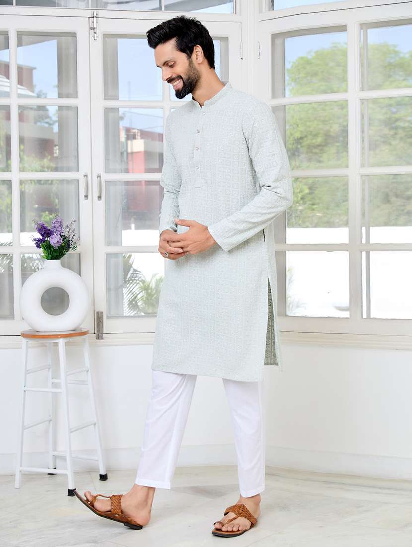 men mandarin neck long sleeve kurta - 22392385 -  Standard Image - 4