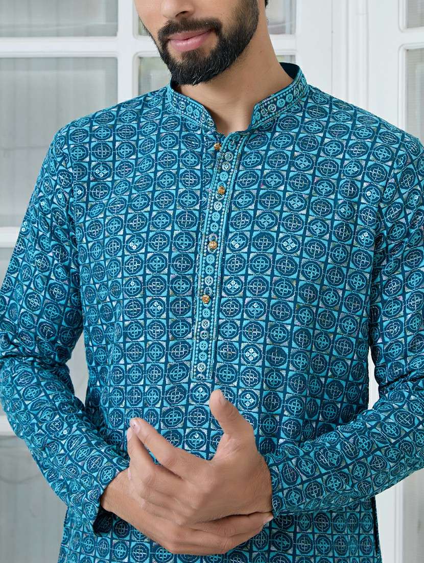 men mandarin neck long sleeve kurta - 22392393 -  Standard Image - 1