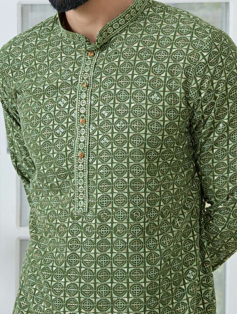 men mandarin neck long sleeve kurta - 22392395 -  Standard Image - 1