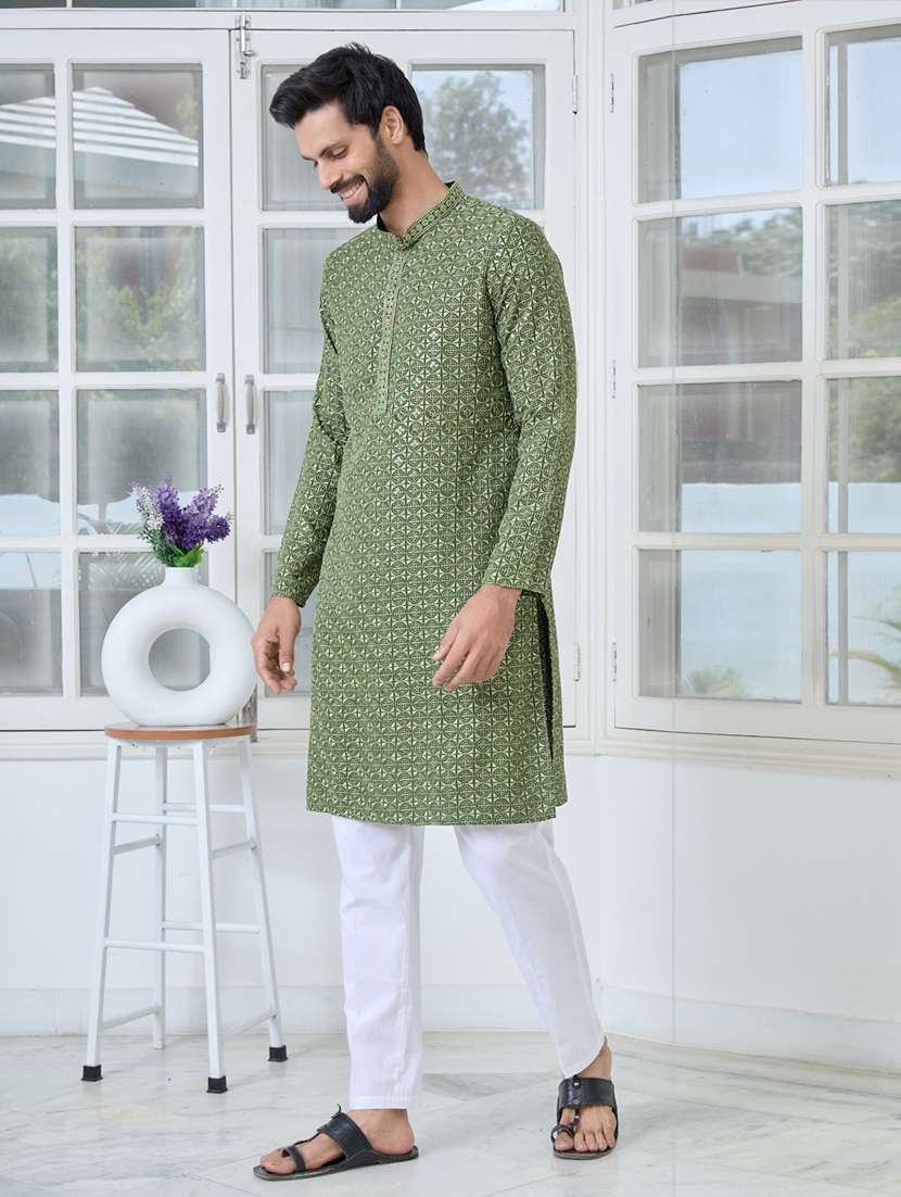 men mandarin neck long sleeve kurta - 22392395 -  Standard Image - 4