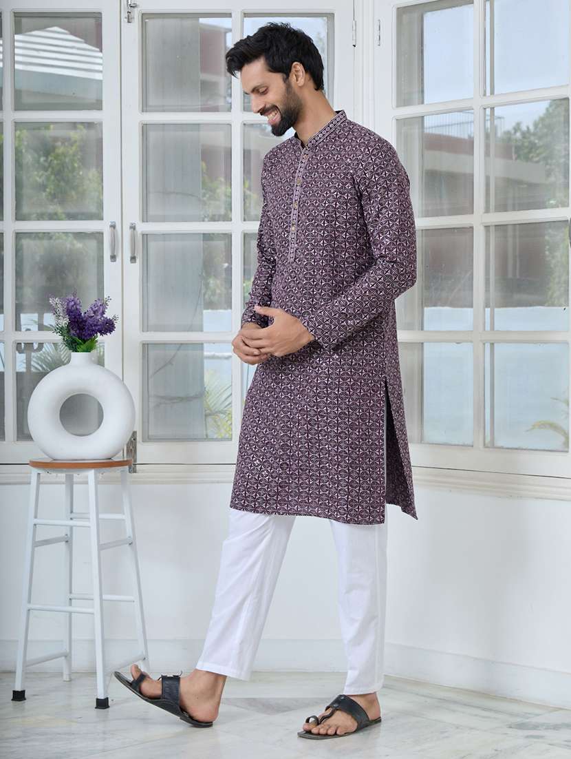 men mandarin neck long sleeve kurta - 22392396 -  Standard Image - 4