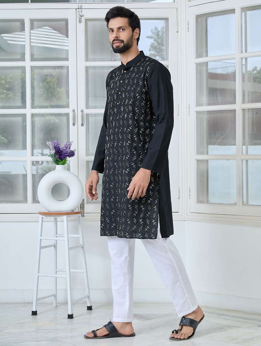 men mandarin neck long sleeve kurta - 22392399 -  Standard Image - 4