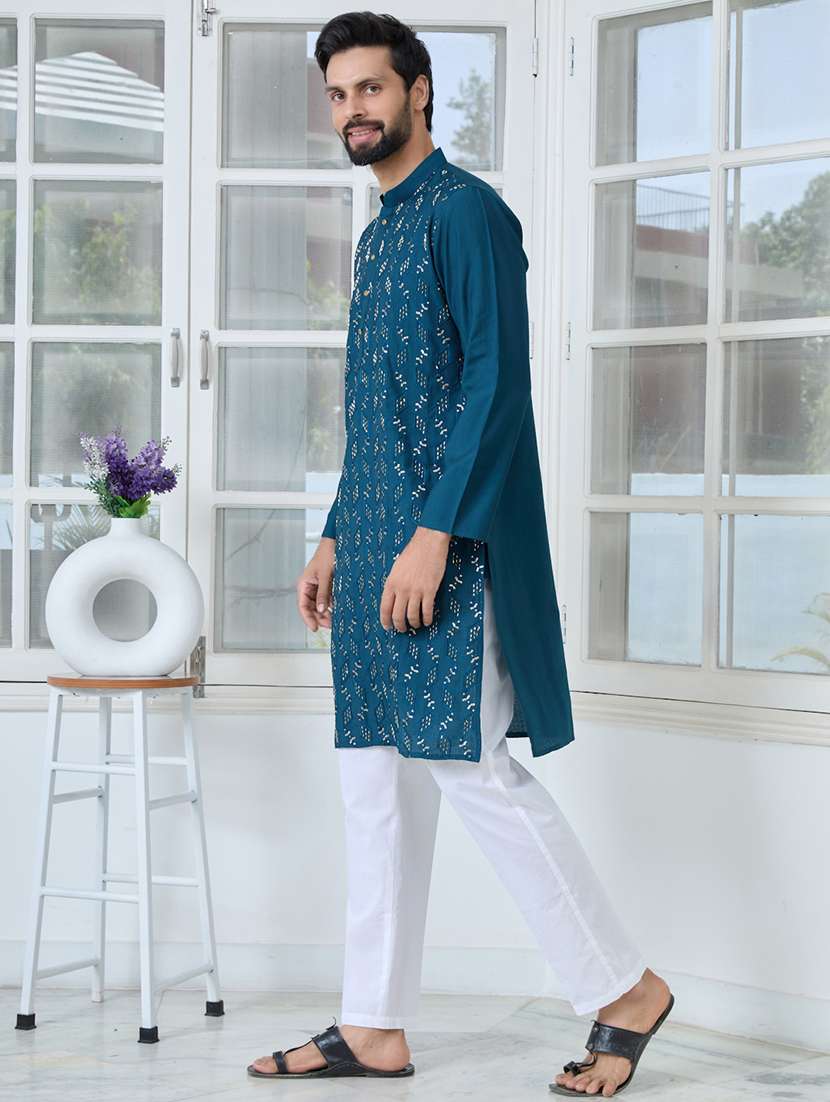 Men Mandarin Neck Long Sleeve Kurta - 22392400 -  Standard Image - 4