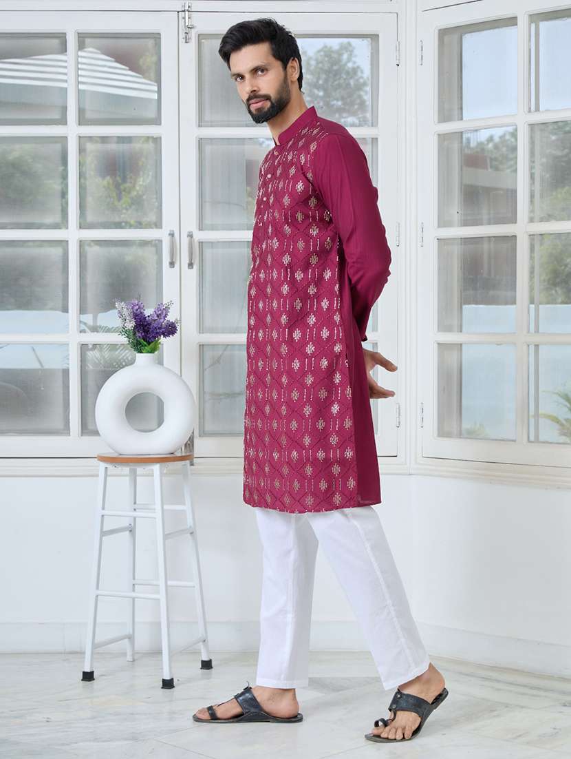 men mandarin neck long sleeve kurta - 22392401 -  Standard Image - 4