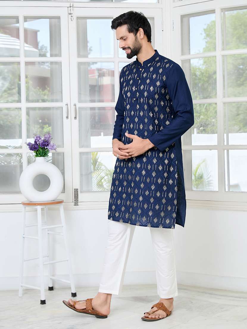 men mandarin neck long sleeve kurta - 22392402 -  Standard Image - 4