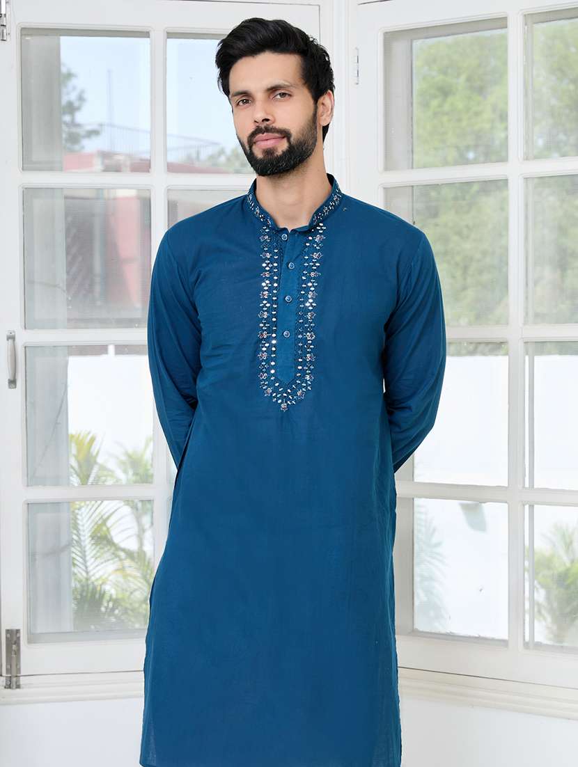 men mandarin neck long sleeve kurta - 22392403 -  Standard Image - 4