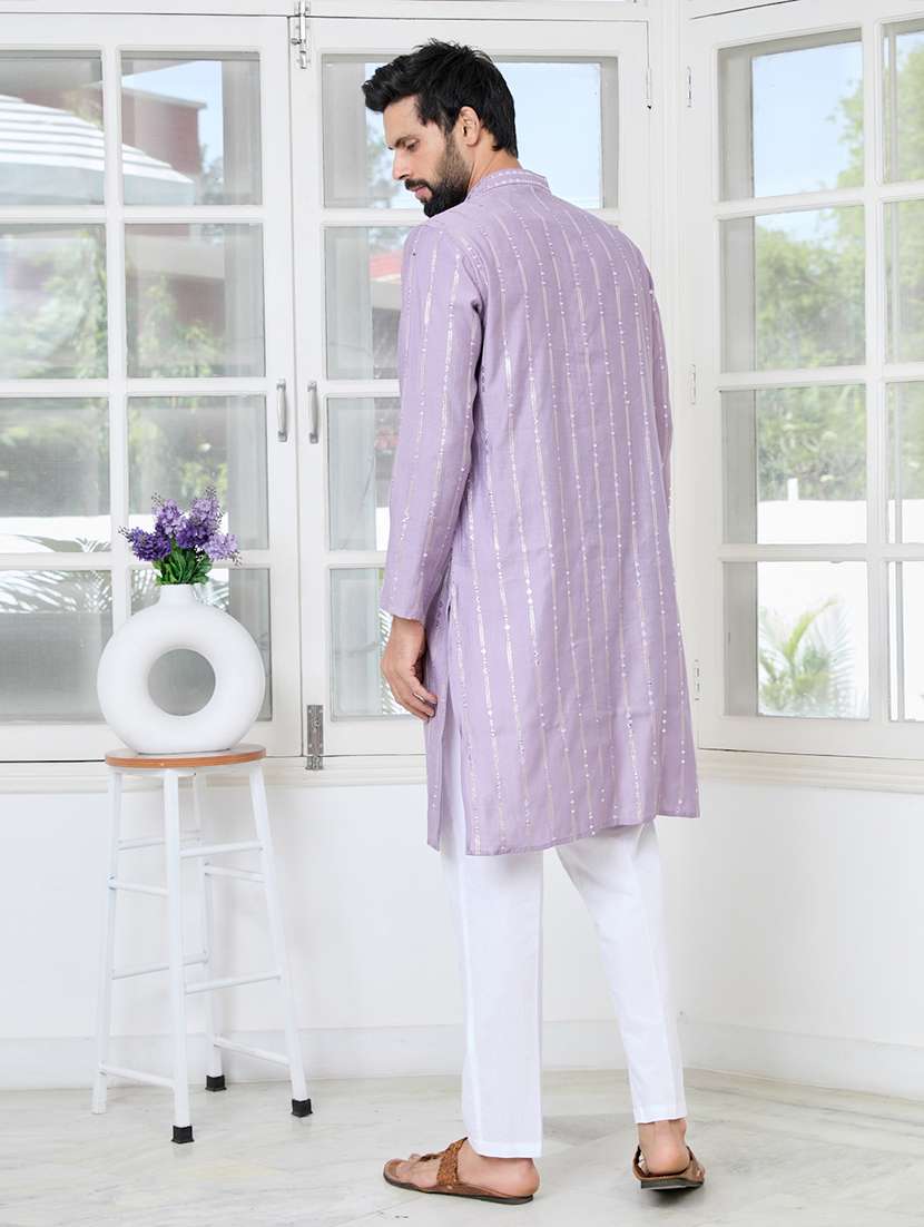 men mandarin neck long sleeve kurta - 22392407 -  Standard Image - 4