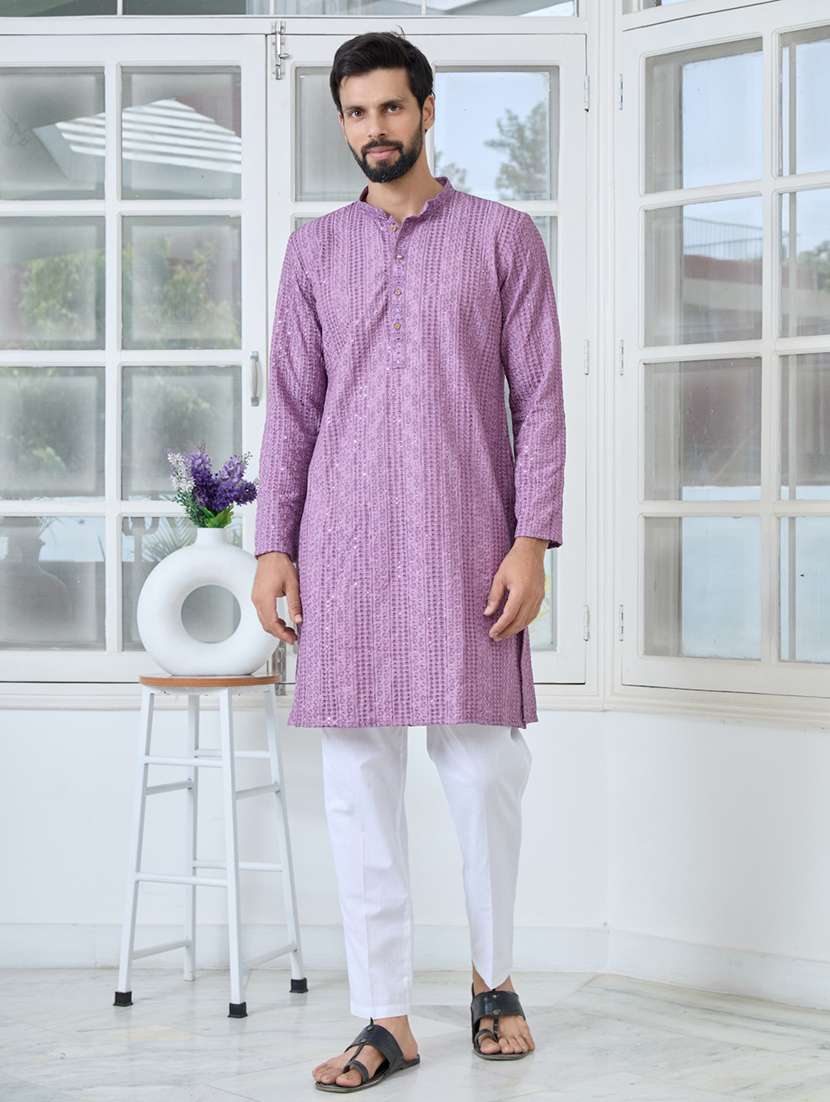men mandarin neck long sleeve kurta
