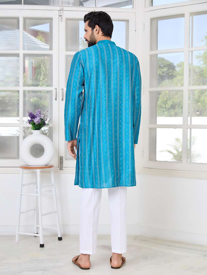 men mandarin neck long sleeve kurta - 22392416 -  Standard Image - 4