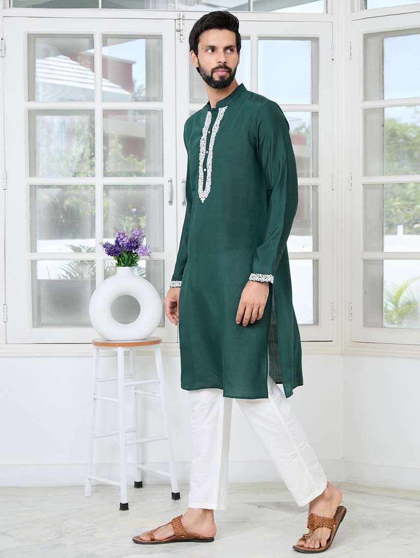 men mandarin neck long sleeve kurta - 22392417 -  Standard Image - 4