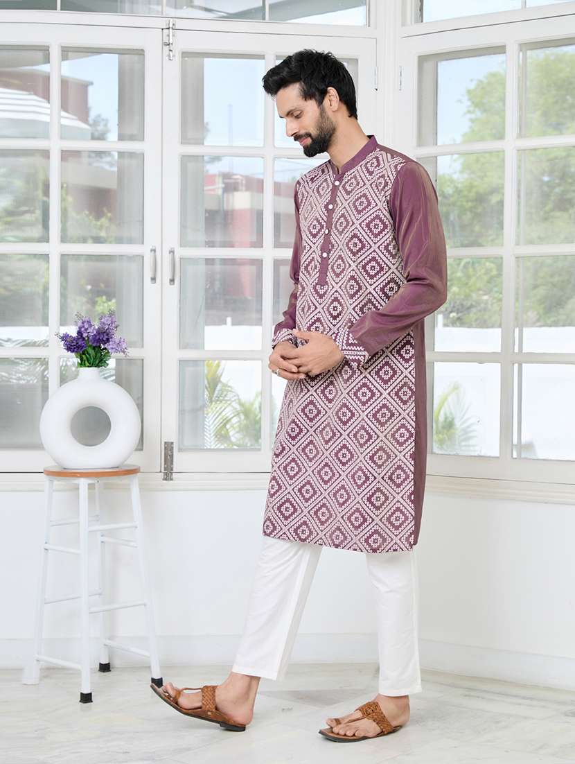 men mandarin neck long sleeve kurta - 22392428 -  Standard Image - 4