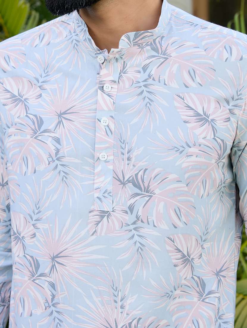 men mandarin neck roll-up sleeve short kurta - 22392431 -  Standard Image - 1