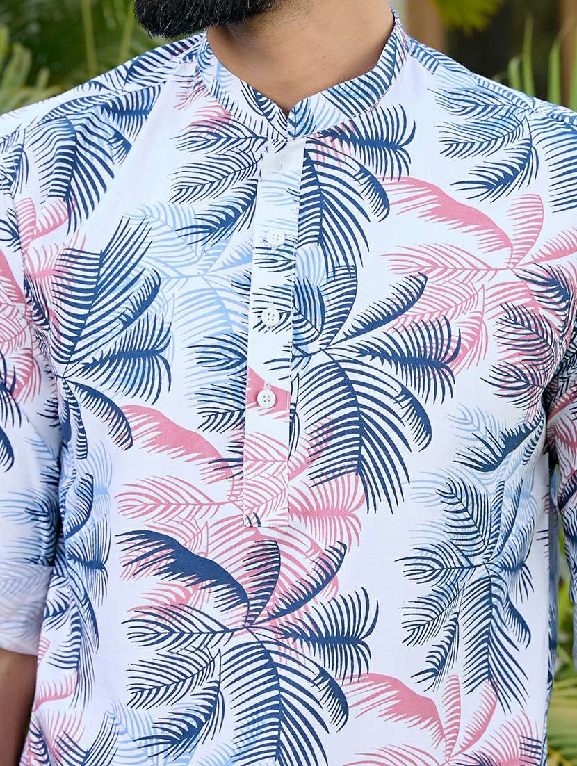 men mandarin neck roll-up sleeve short kurta - 22392435 -  Standard Image - 1