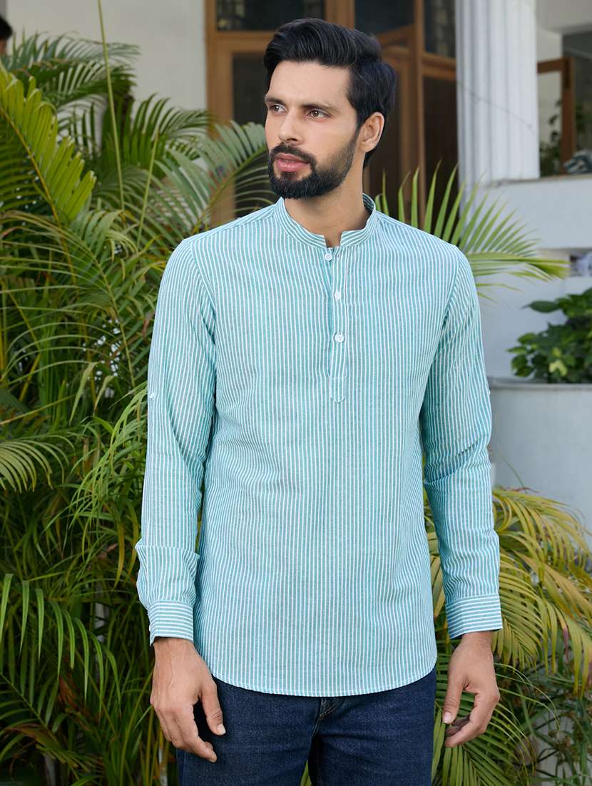 men mandarin neck roll-up sleeve short kurta