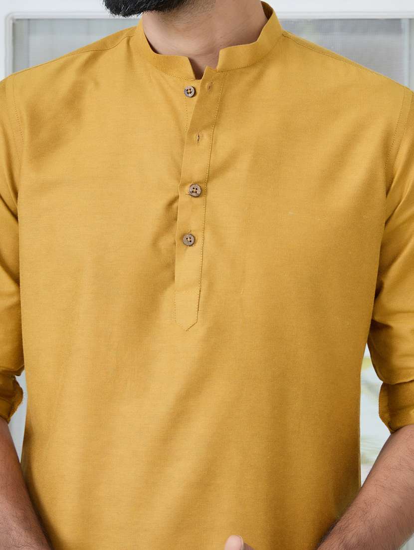 men mandarin neck roll-up sleeve short kurta - 22392461 -  Standard Image - 1