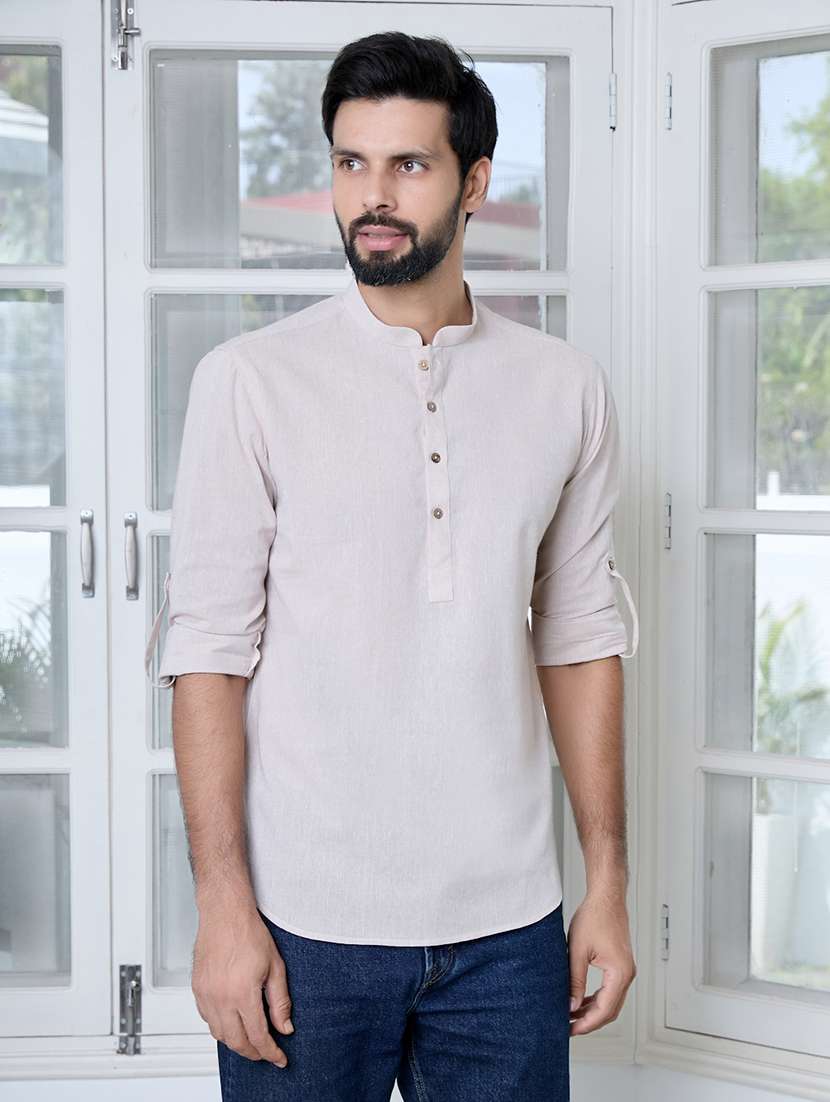 men mandarin neck long sleeve short kurta