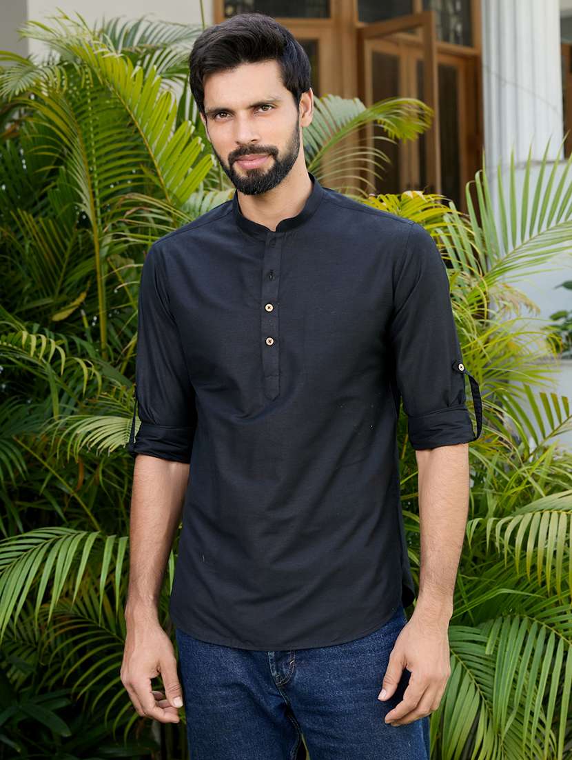 men mandarin neck long sleeve short kurta