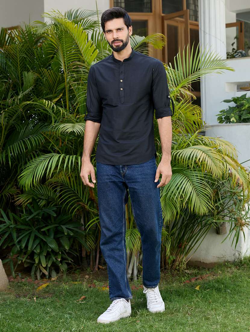 men mandarin neck long sleeve short kurta - 22392465 -  Standard Image - 4