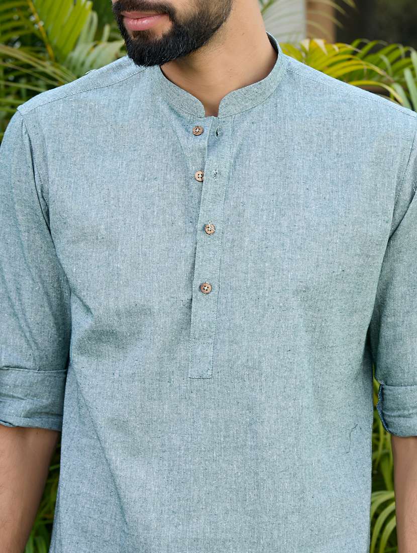 men mandarin neck long sleeve short kurta - 22392466 -  Standard Image - 1