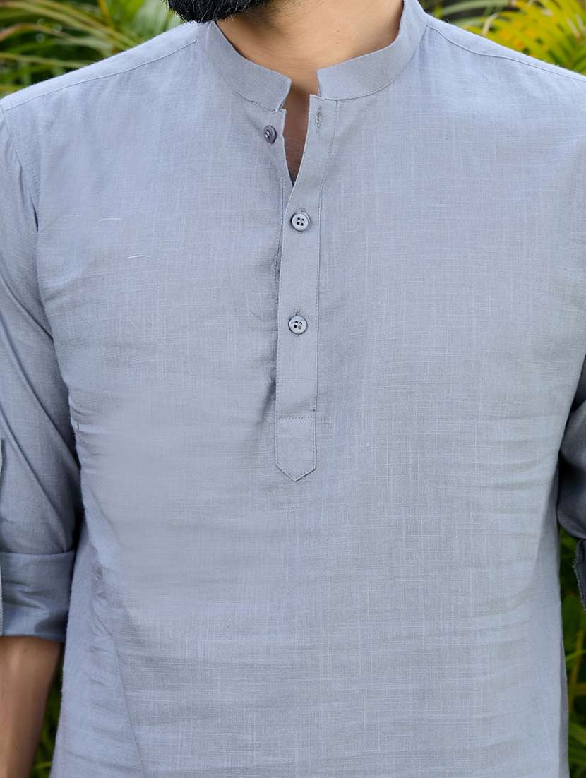 men mandarin neck long sleeve short kurta - 22392468 -  Standard Image - 1