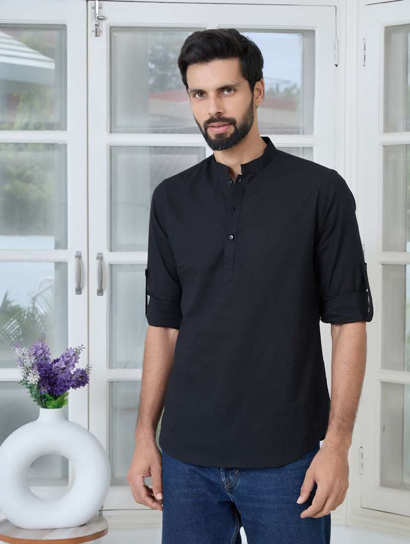 men mandarin neck long sleeve short kurta