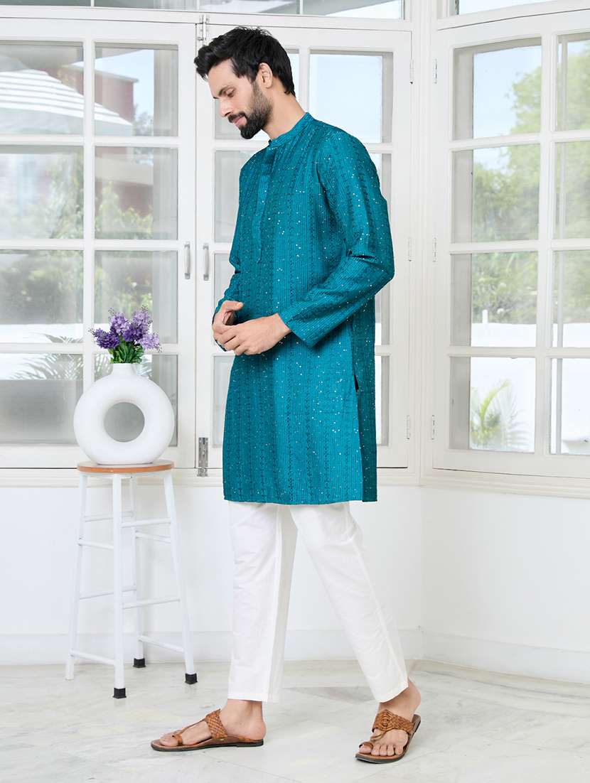 men mandarin neck long sleeve short kurta - 22392490 -  Standard Image - 4
