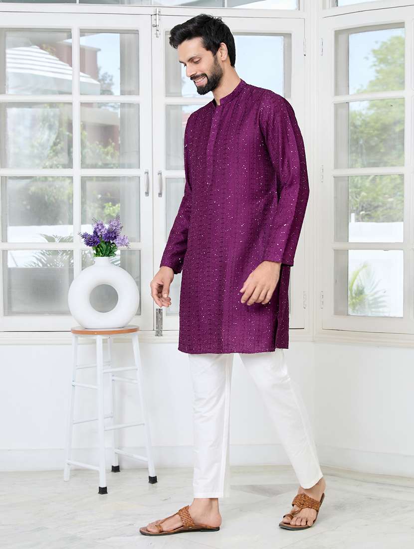 men mandarin neck long sleeve short kurta - 22392496 -  Standard Image - 4