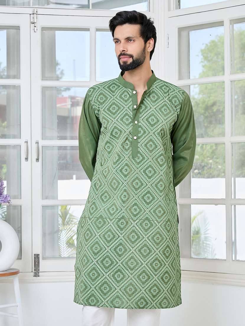 men mandarin neck long sleeve kurta