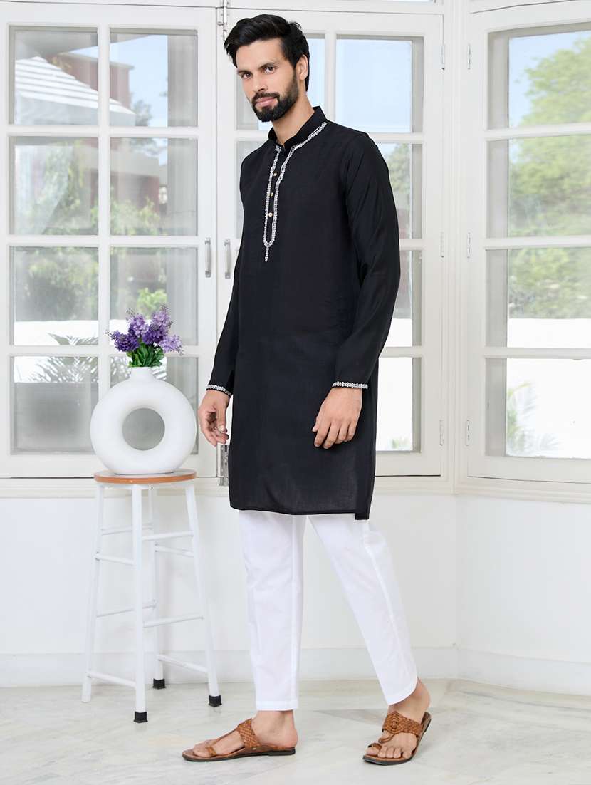men mandarin neck long sleeve kurta - 22392521 -  Standard Image - 4