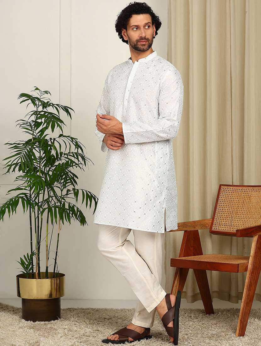 men mandarin neck long sleeve kurta - 22392585 -  Standard Image - 4