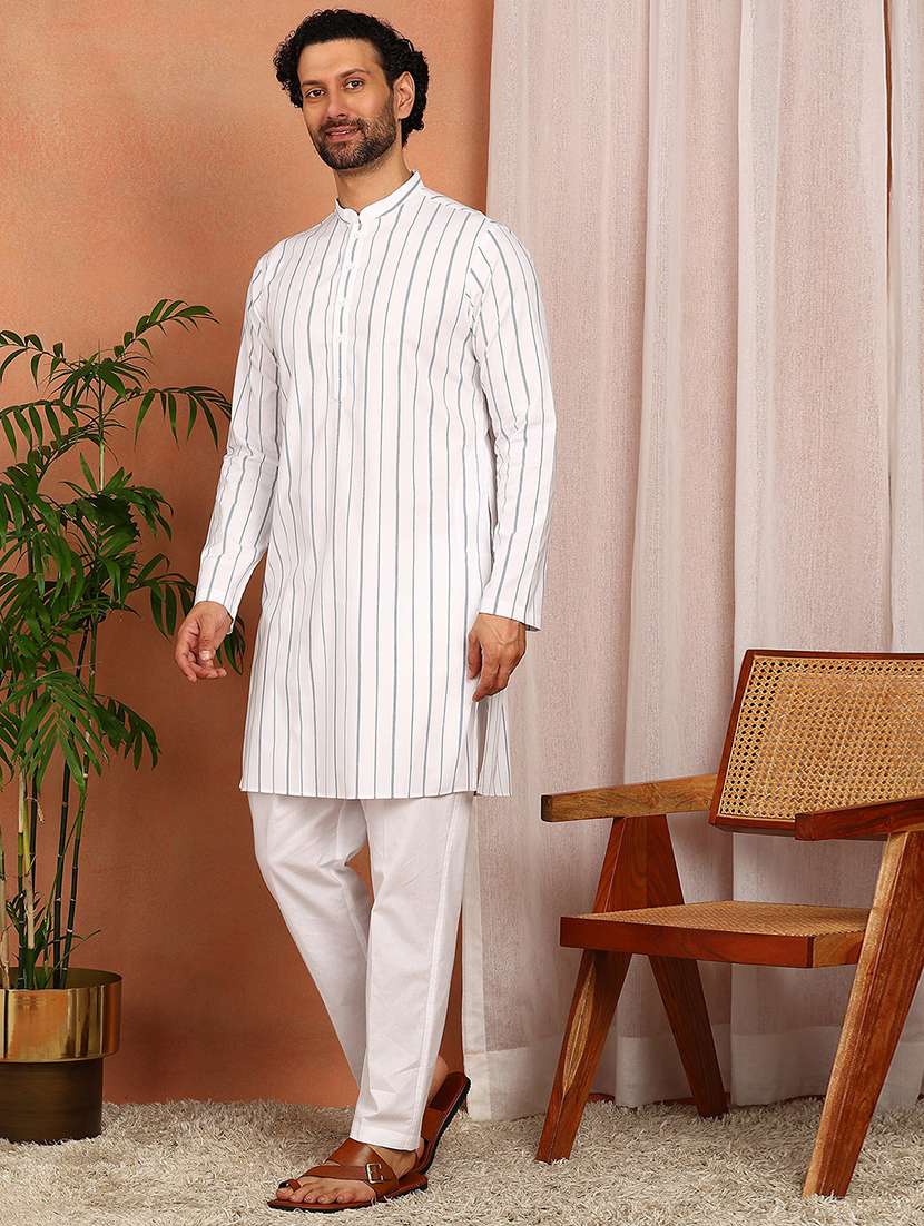 men mandarin neck long sleeve kurta - 22392594 -  Standard Image - 4