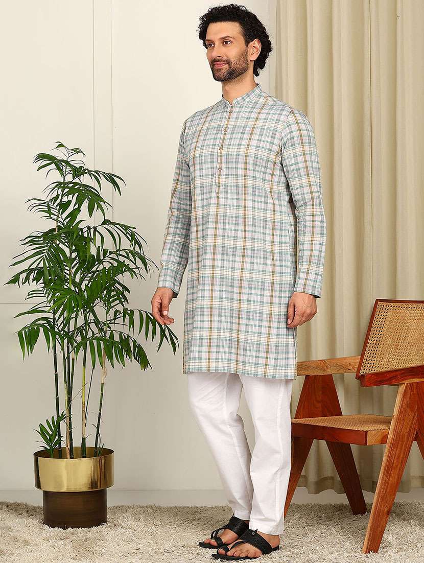 men mandarin neck long sleeve kurta - 22392596 -  Standard Image - 4