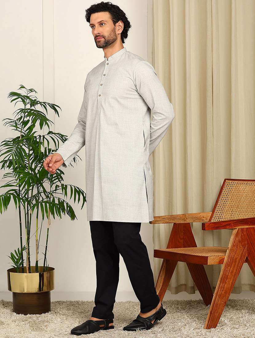 men mandarin neck long sleeve kurta - 22392600 -  Standard Image - 4