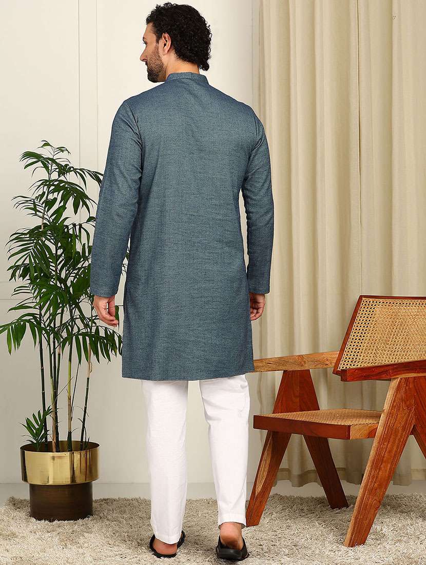 men mandarin neck long sleeve kurta - 22392602 -  Standard Image - 4