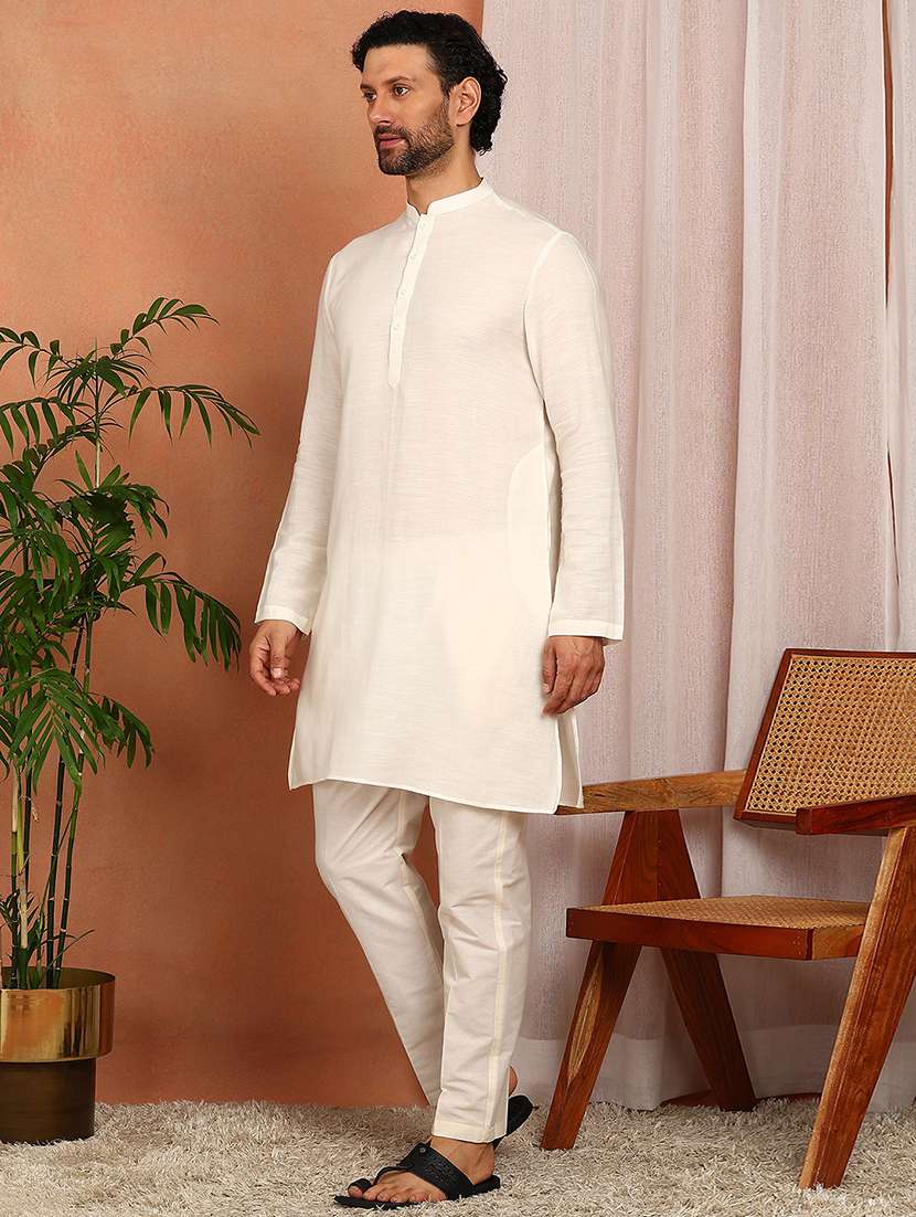 men mandarin neck long sleeve kurta - 22392610 -  Standard Image - 4