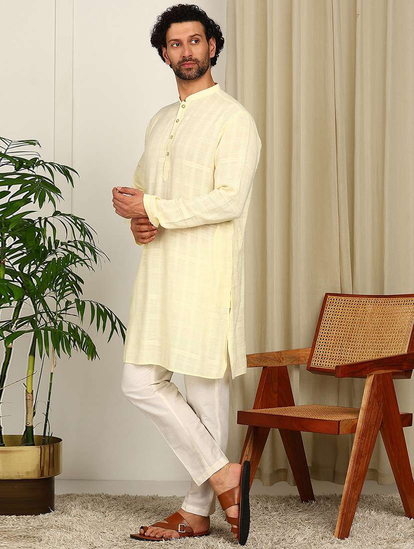 men mandarin neck long sleeve kurta - 22392619 -  Standard Image - 4