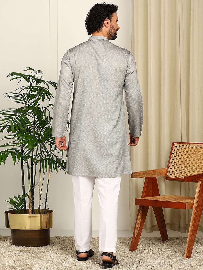 men mandarin neck long sleeve kurta - 22392621 -  Standard Image - 4